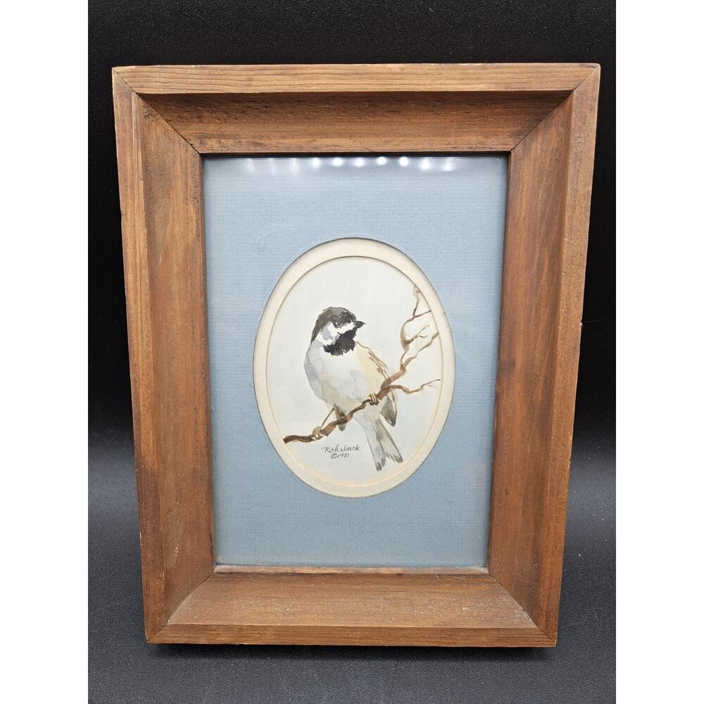 Vtg Original Watercolor "Black Cap Chickadee" By Rohrback 1981 Bird On A Branch